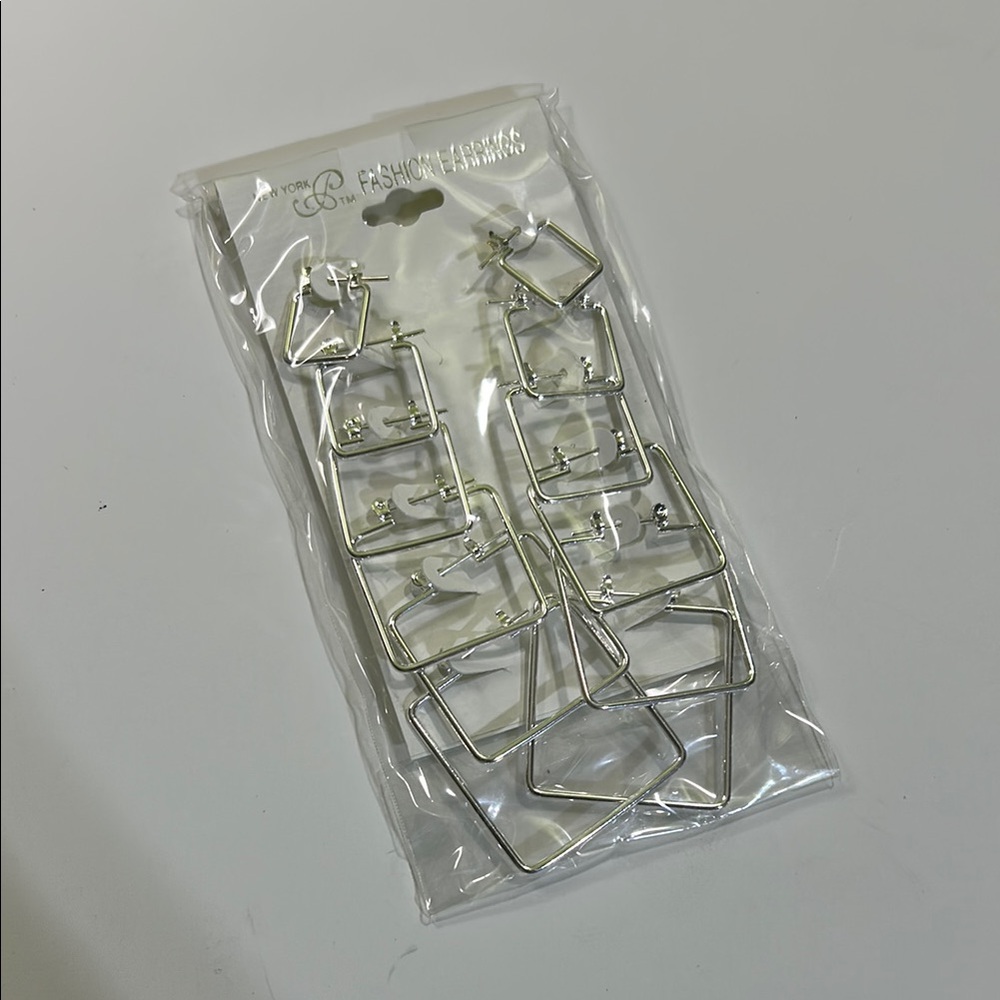 Silver Square Hoop Earrings - Picture 14 of 16